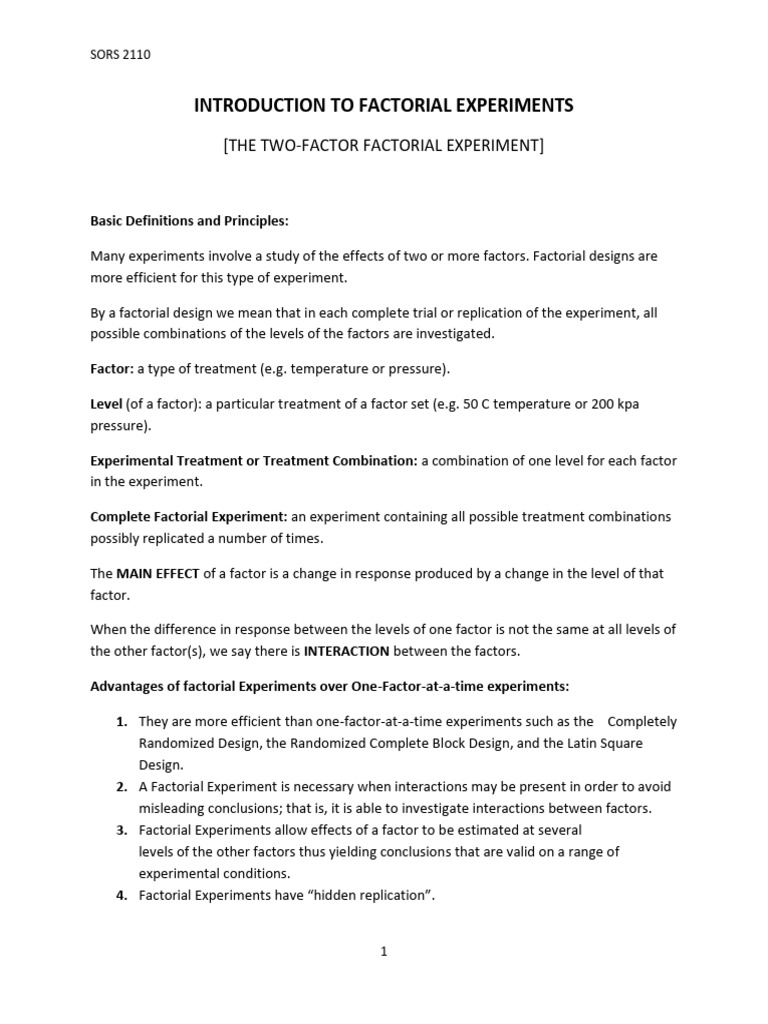 Introduction To Factorial Experiments Sors2110 | PDF | Experiment ...