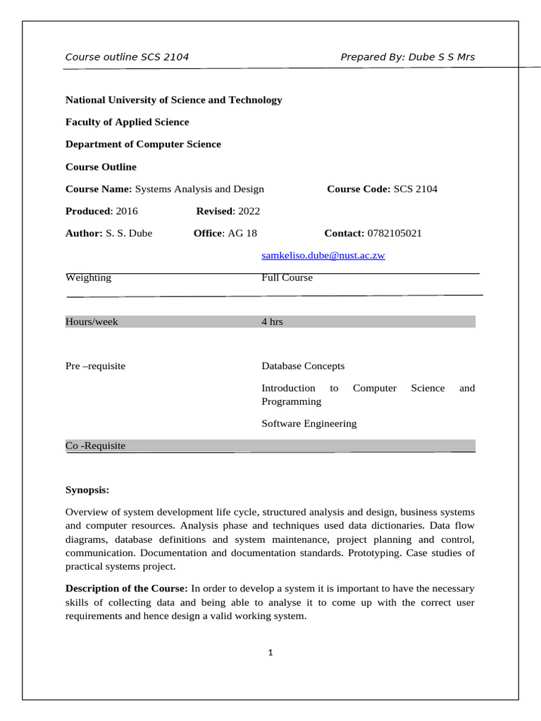 SCS 2104 New Course Outline 2022 | PDF | Information Technology | Computing