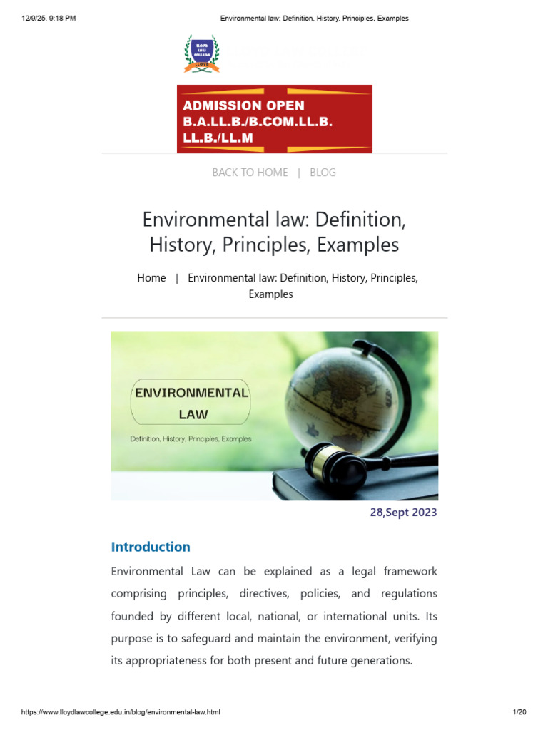Environmental Law - Definition, History, Principles, Examples | PDF ...
