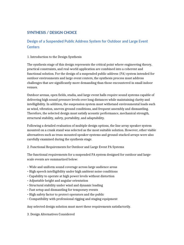 Synthesis Design Choice Outdoor Large Event PA System | PDF ...