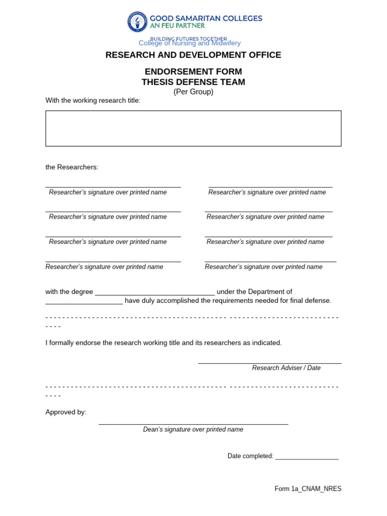 Form 1a Approval Thesis Title | PDF
