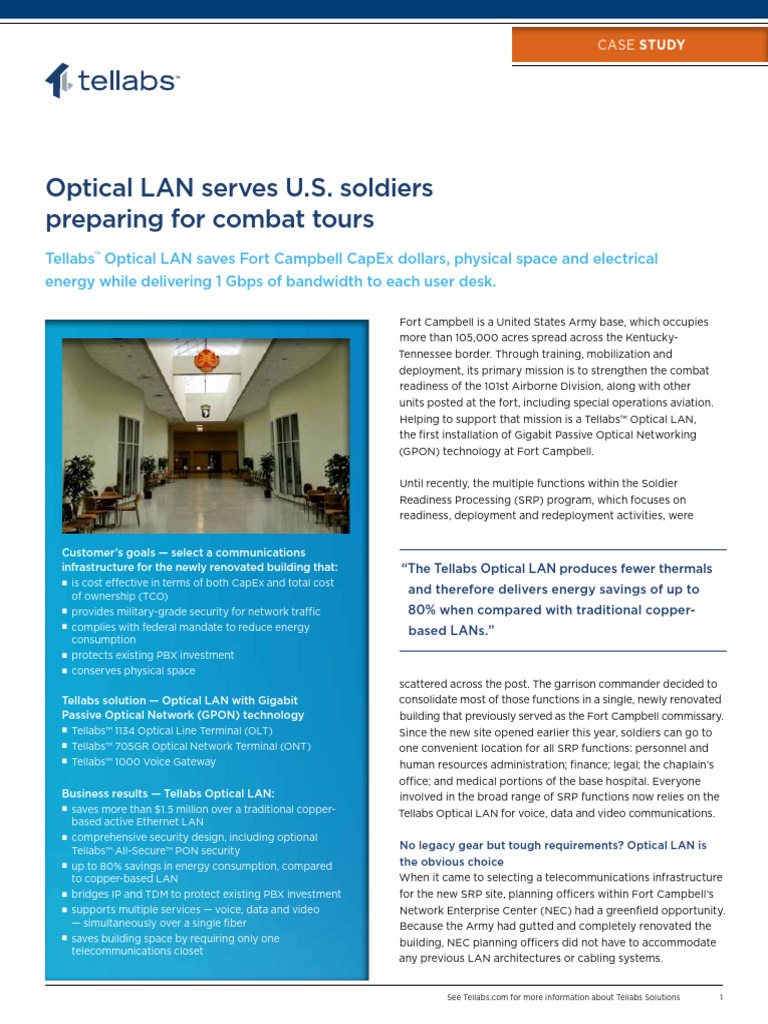 Tellabs OLAN US Army Fort Campbell Case Study | PDF | Local Area ...