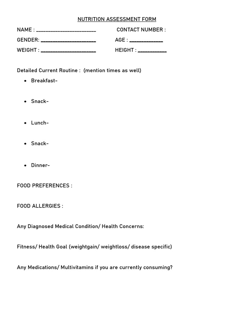 Nutrition Assessment Form | PDF