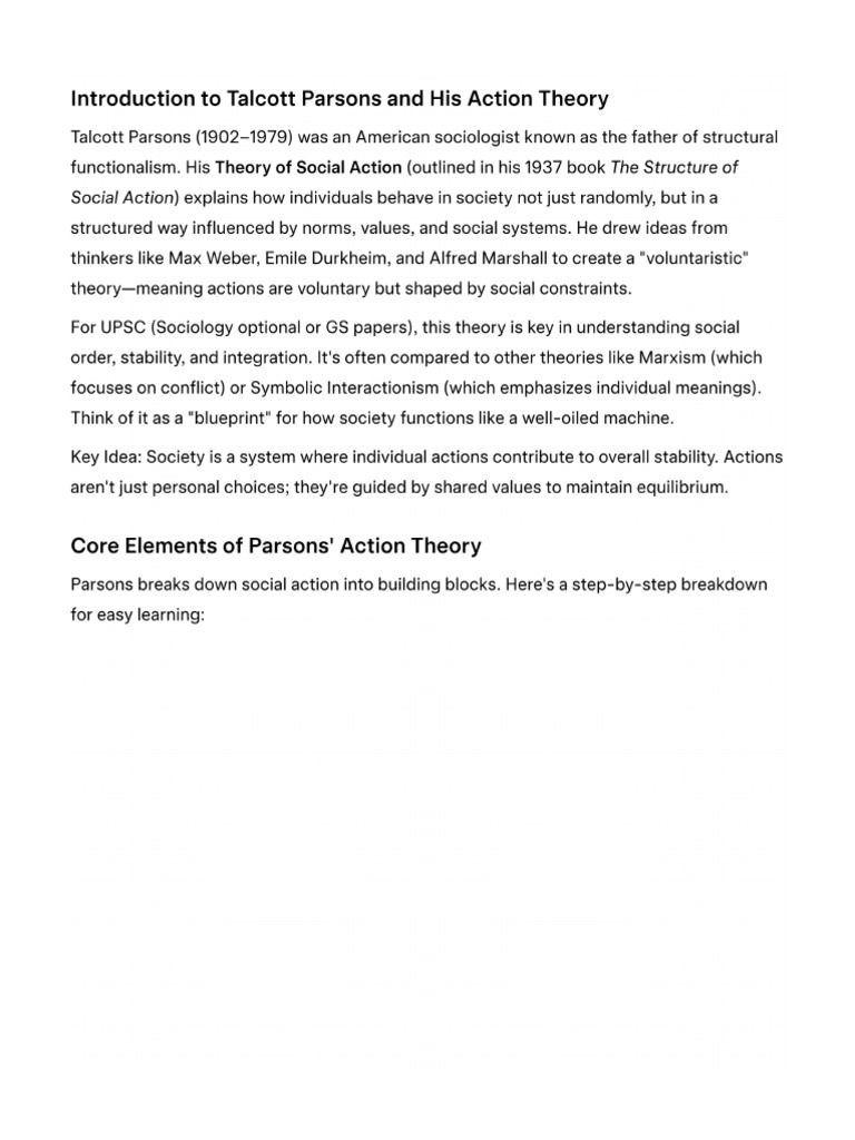 Talcott Parson Social Action Theory | PDF
