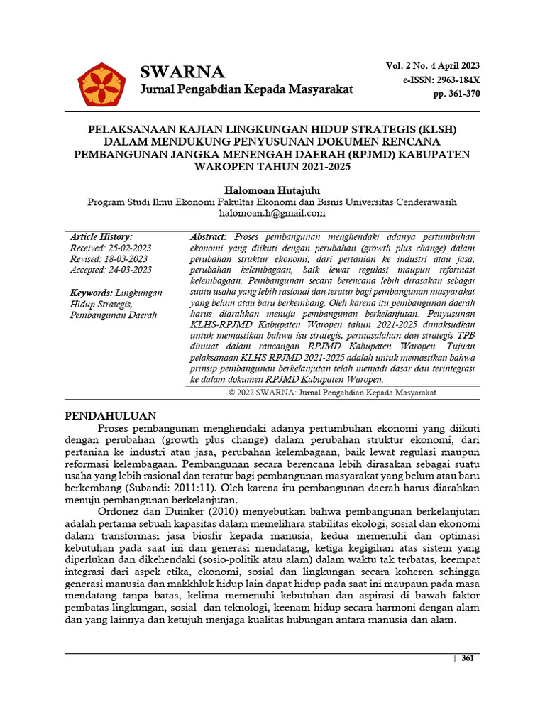 Pelaksanaan Kajian Lingkungan Hidup Strategis KLSH | PDF