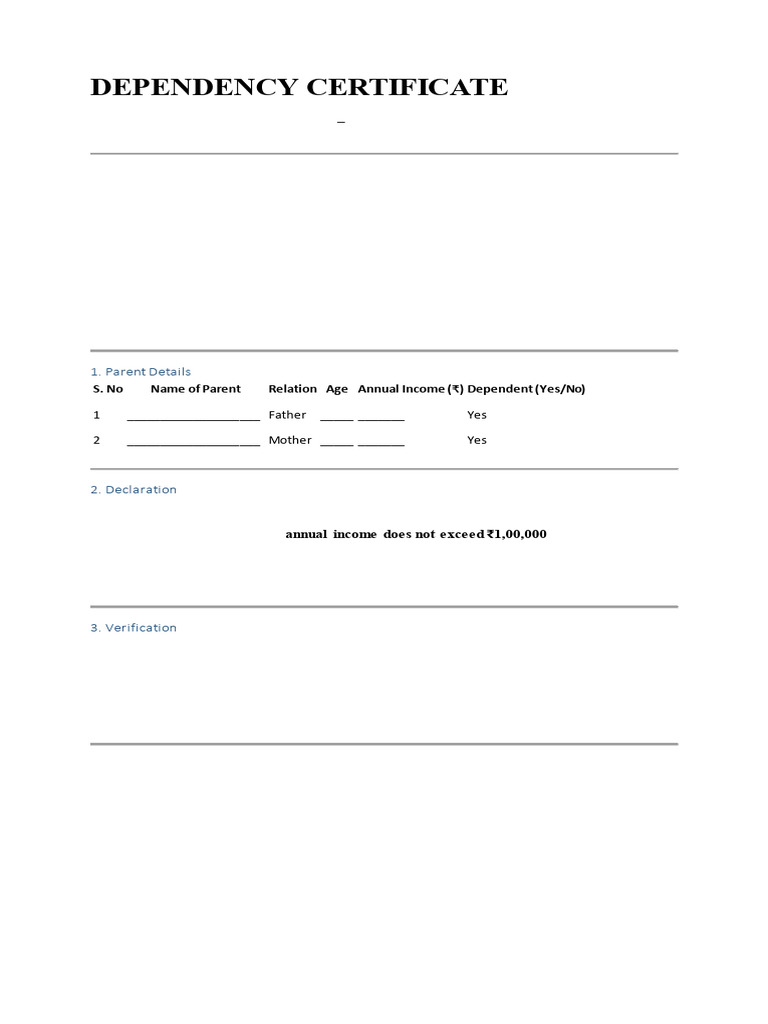Dependency Certificate | PDF