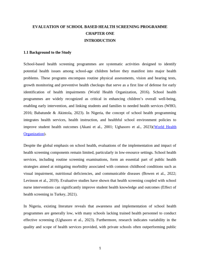 Evaluation of School Based Health Screening Programme | PDF | Screening ...