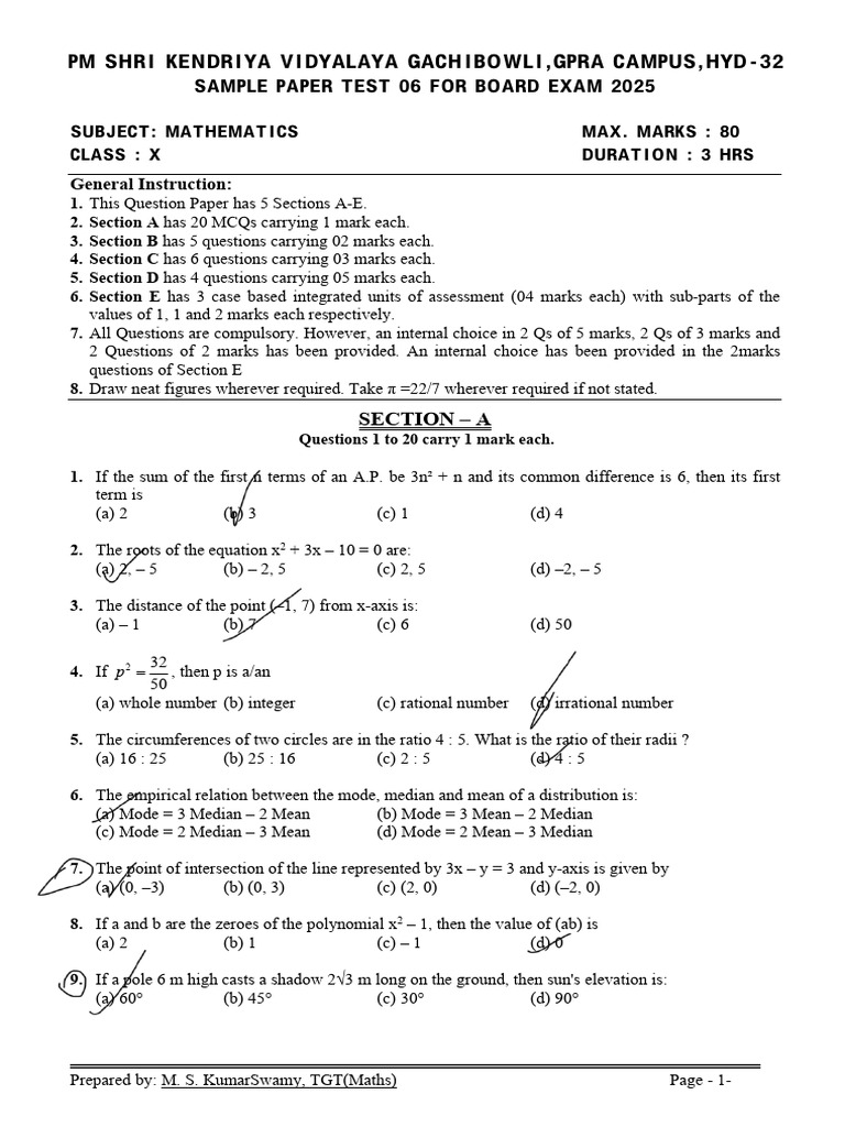 Sample Paper 6 | PDF | Angle | Circle