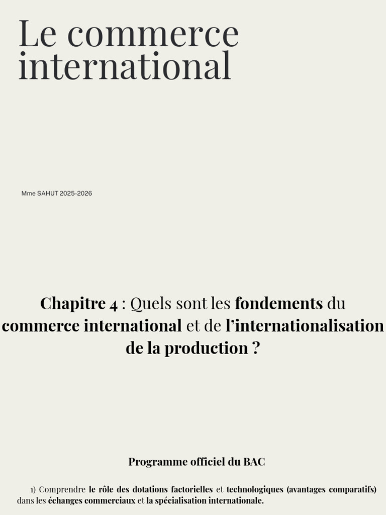 Diaporama Le Commerce International | PDF | Avantage comparatif ...