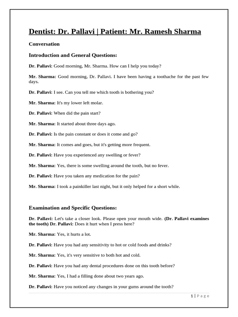 Dentist Dr. Pallavi Patient Mr. Ramesh Sharma | PDF | Diseases And ...