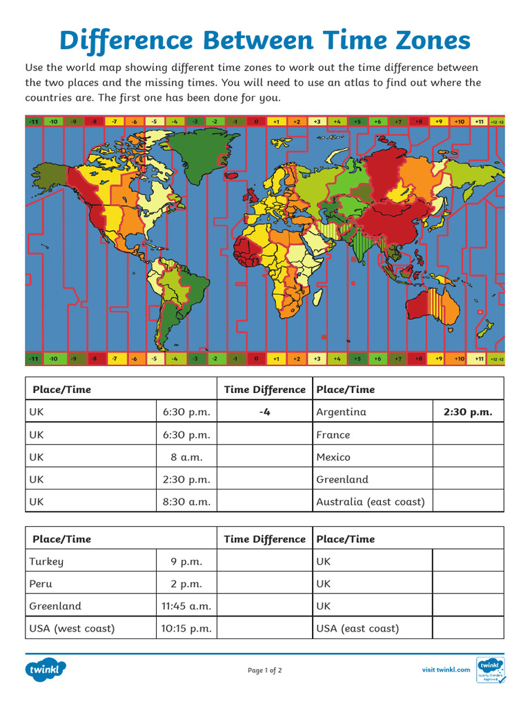 T G 1697034580 Difference Between Time Zones Activity Ver 3 | PDF ...