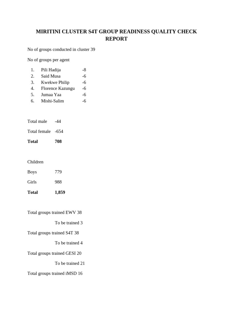Miritini Cluster s4t Group Readiness | PDF | Chess Theory | Chess