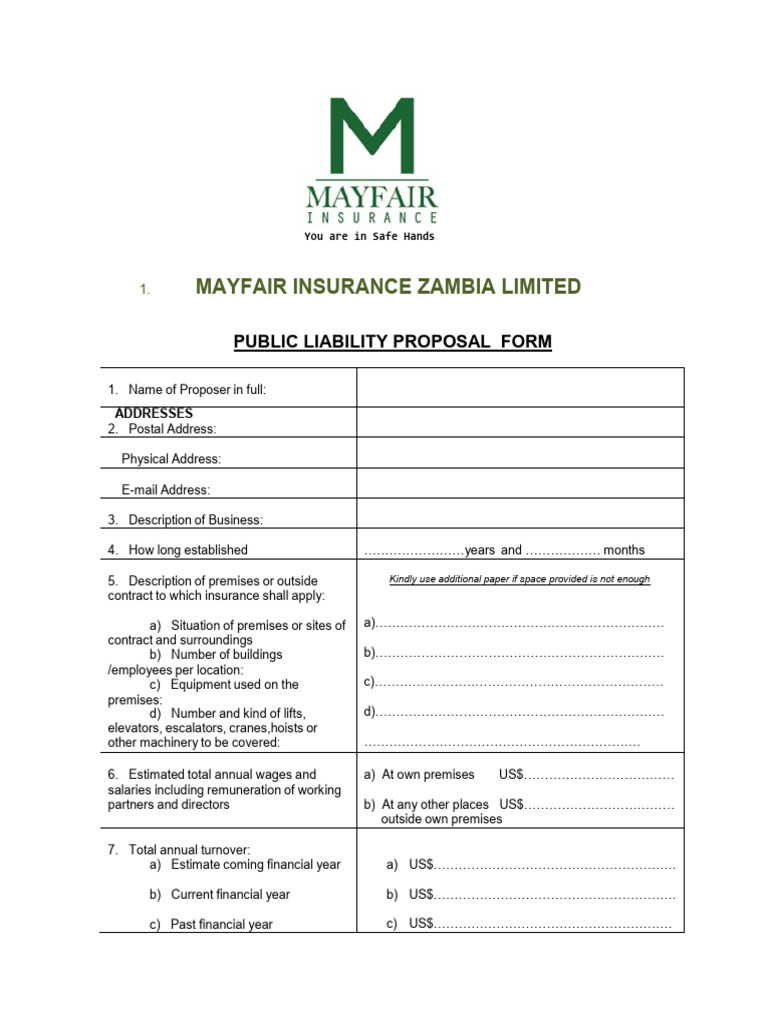 Public Liability - Proposal Form | PDF | Insurance | Deductible