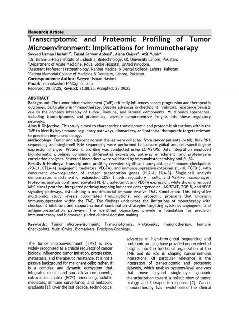 Transcriptomic and Proteomic Profiling of Tumor Microenvironment ...