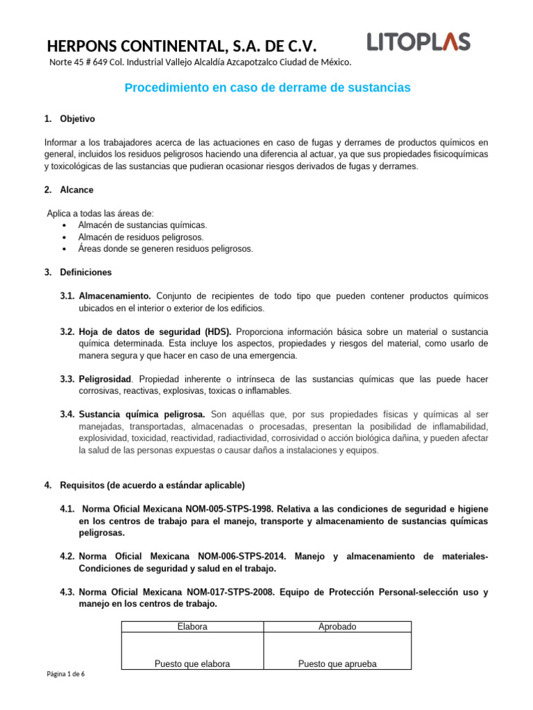 Procedimiento para Derrame de Sustancias | PDF | Residuos peligrosos ...