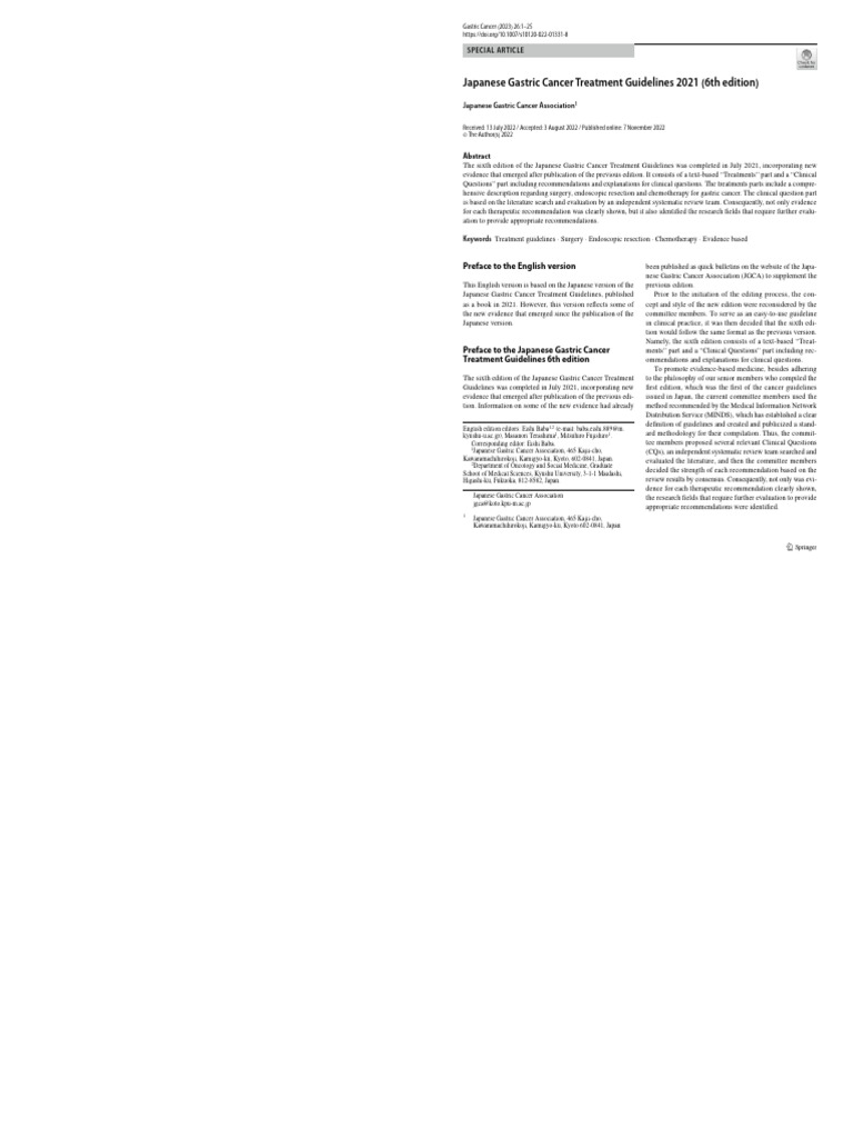 Printable Japanese Gastric Cancer | PDF | Stomach | Esophageal Cancer