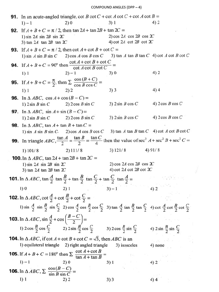 Compound Angles DPP - 4 | PDF