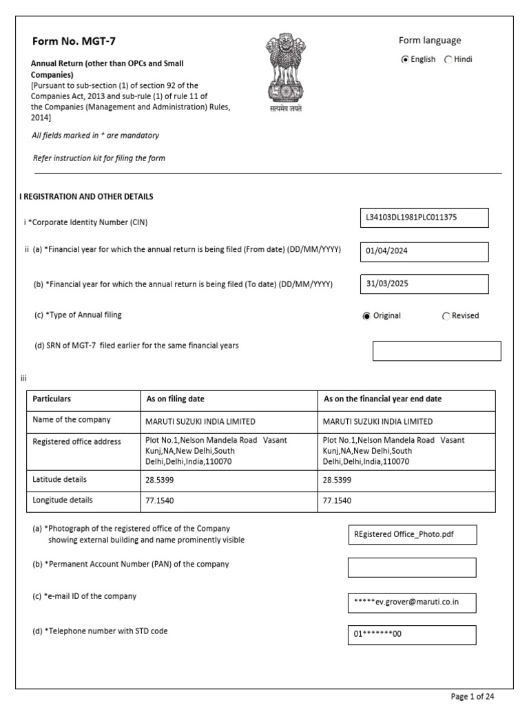 Summary of Selected Text - Maruti Suzuki MGT-7 Form | PDF | The ...