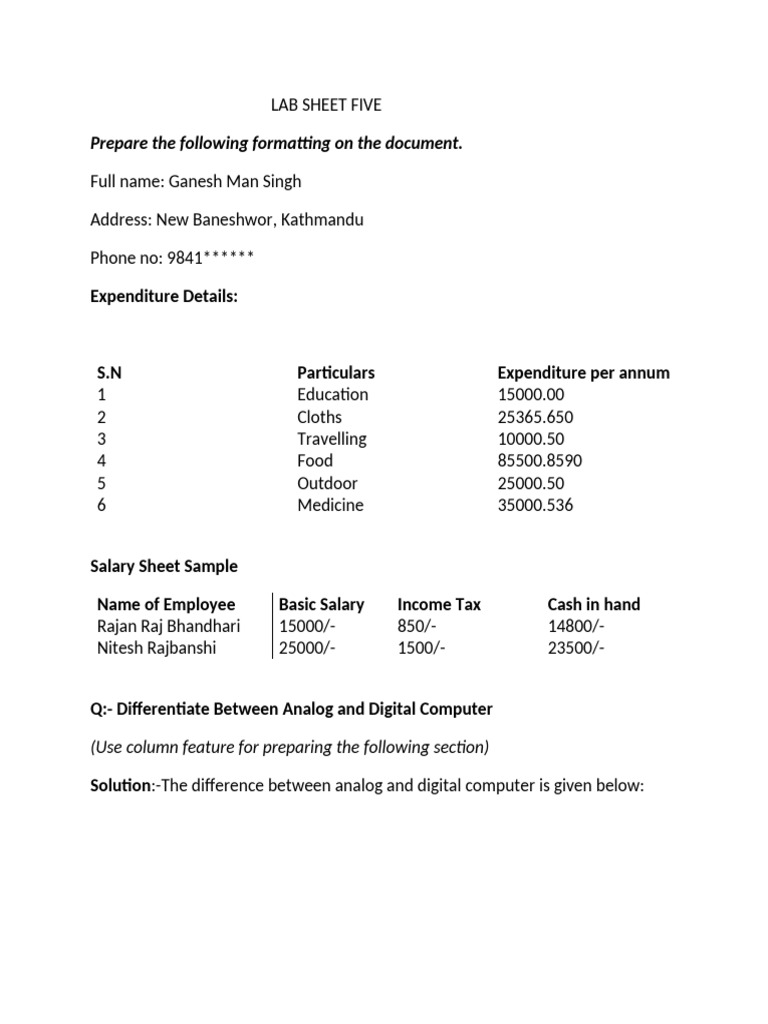 Lab Sheet Five | PDF