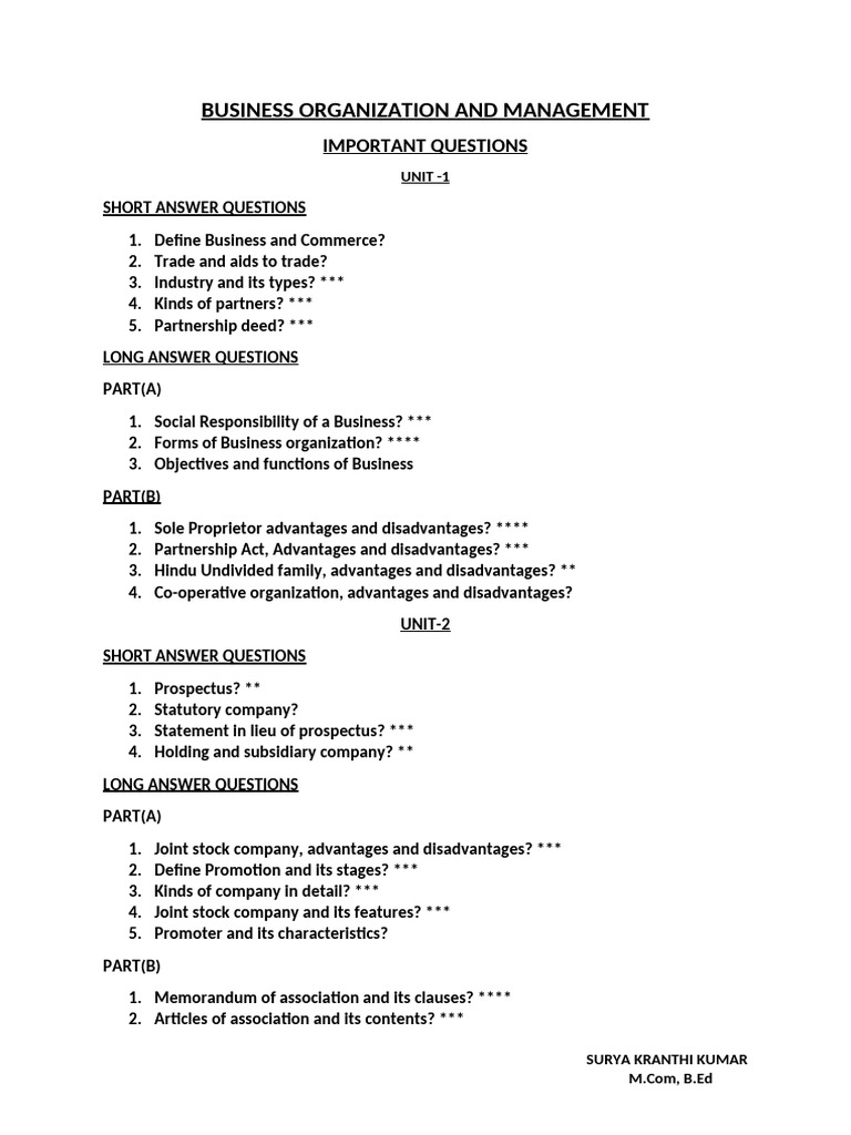 Bom Imp Question | PDF | Business | Economies