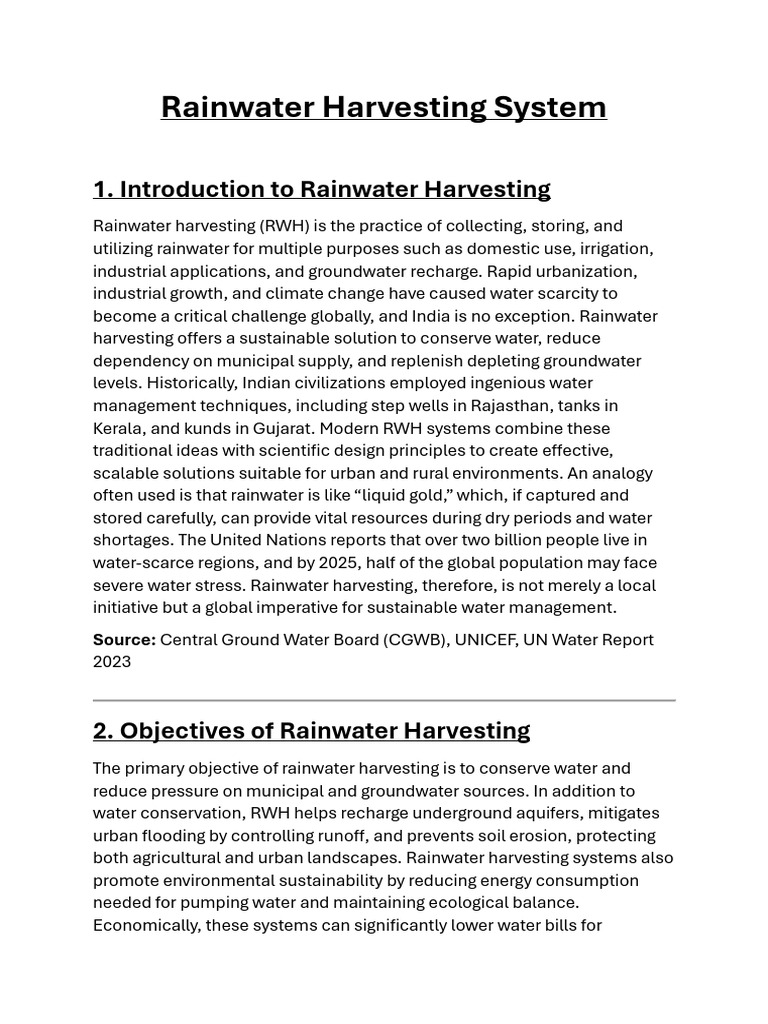 Rainwater Harvesting System | PDF | Groundwater | Water