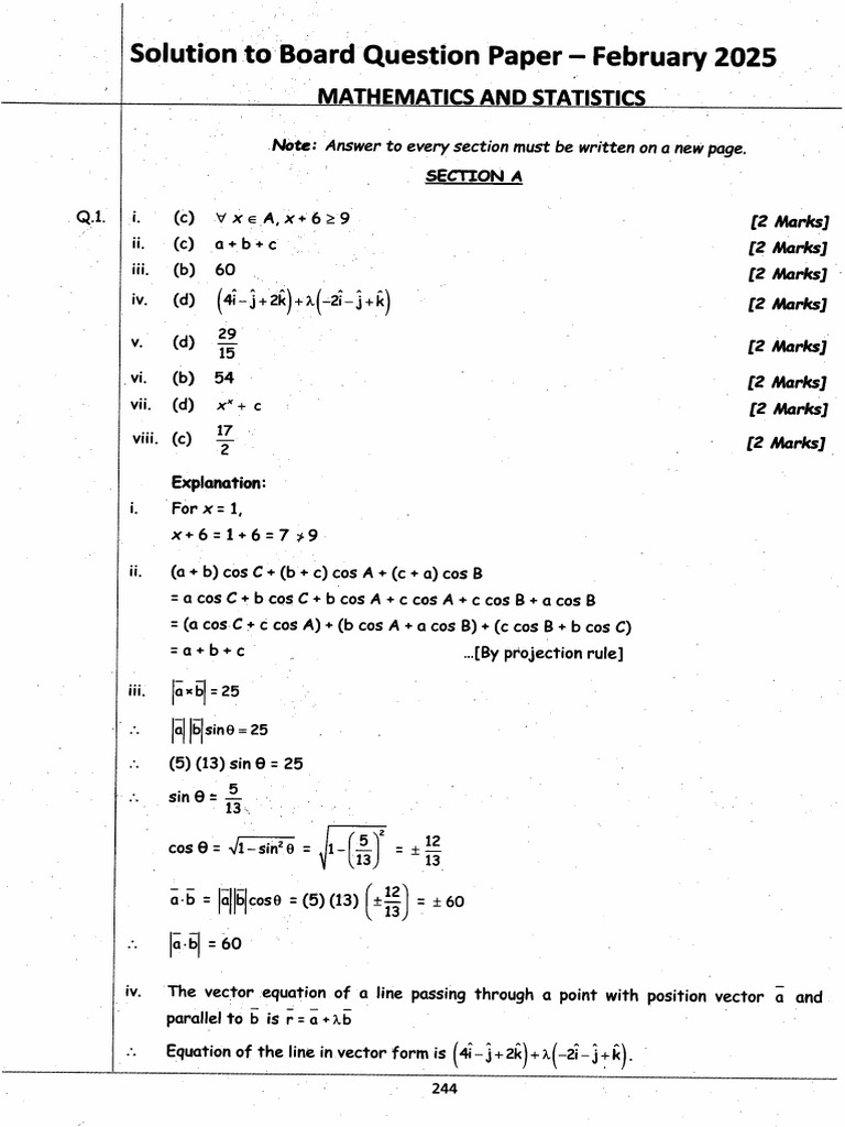Board Question Paper Feb 2025 Mathematics and Statistics Sol | PDF ...