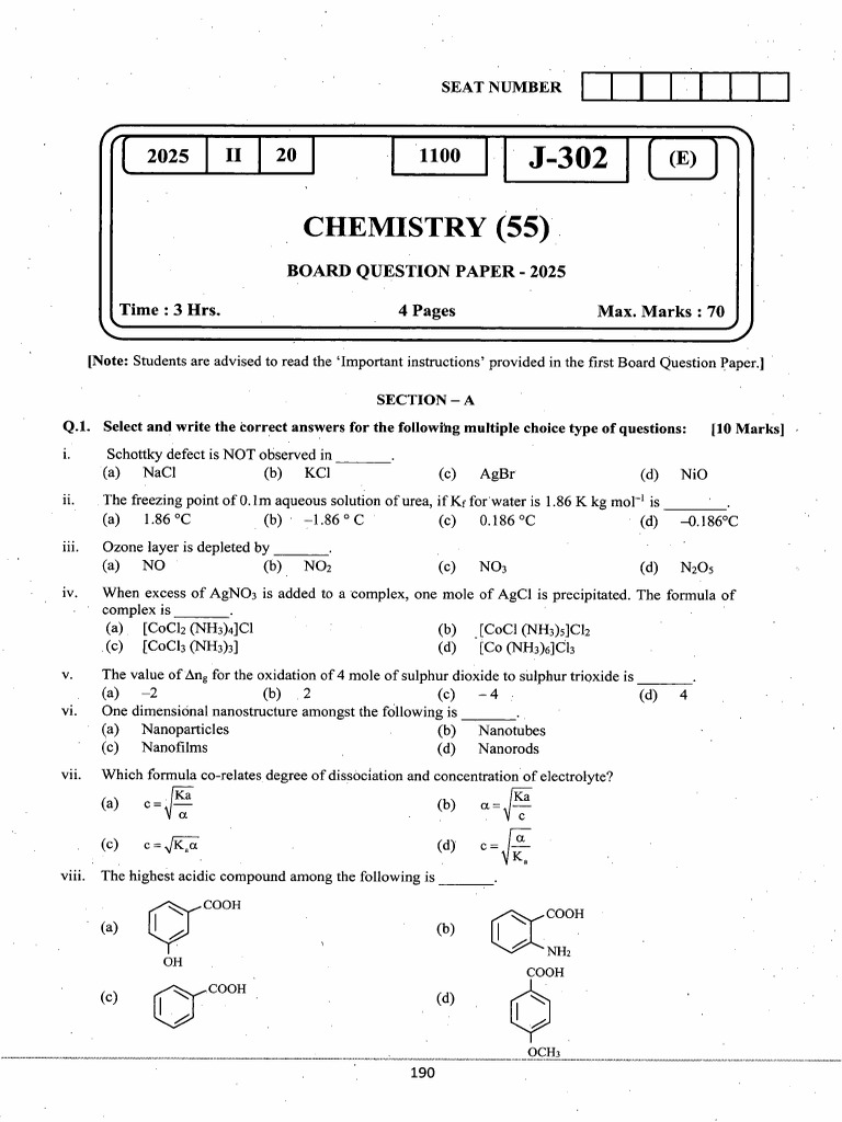 Board Question Paper February 2025 CHEMISTRY | PDF | Chemical Reactions ...