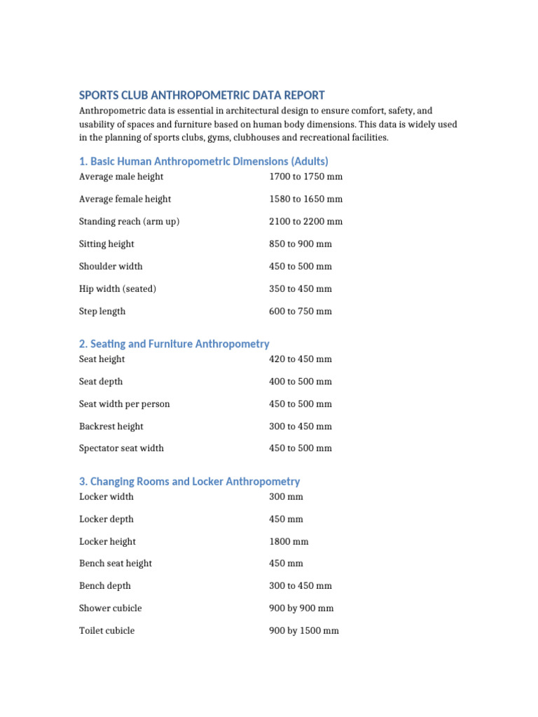 Sports Club Anthropometric Data Report Clean | PDF