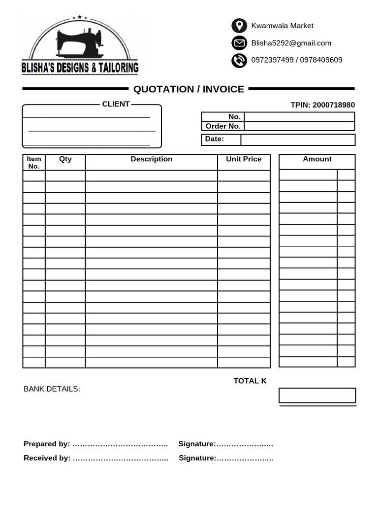 TAILORING Quotation - Invoice | PDF