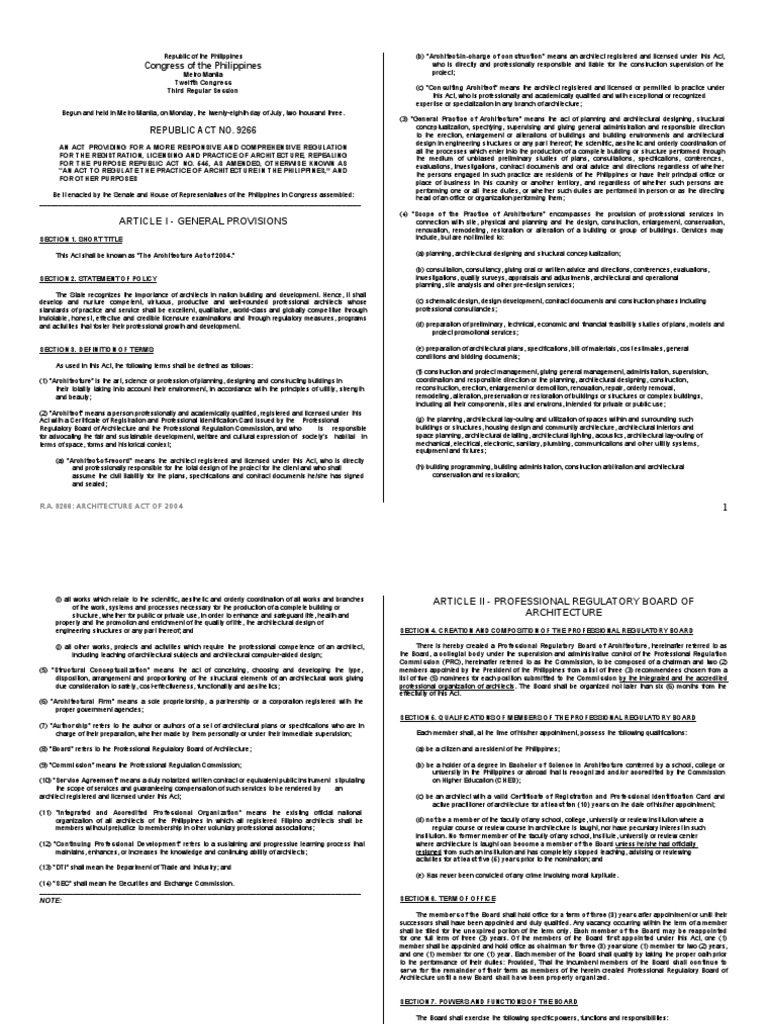 Architecture Act of 2004 Philippines | PDF | Licensure | Architect