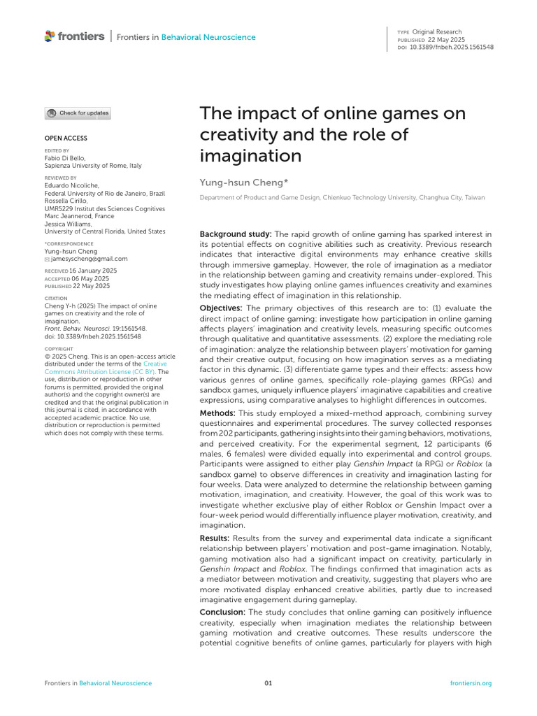 The Impact of Online Games On Creativity and The Role of Imagination ...