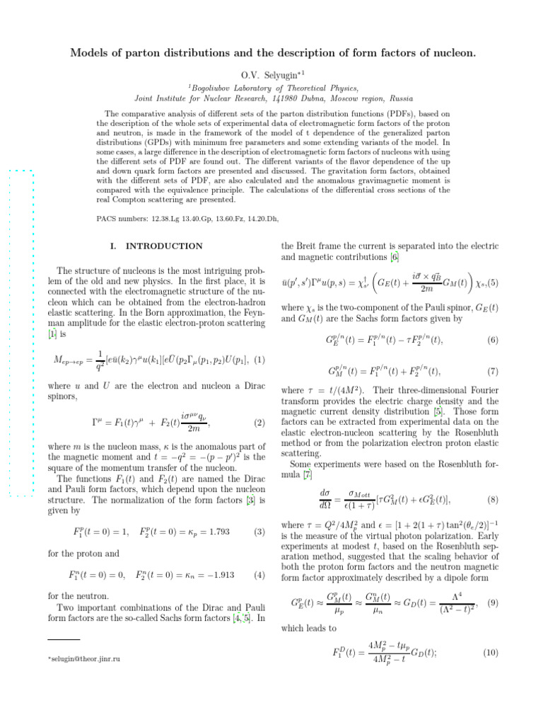 Models of Parton Distributions and The Description of Form Factors of ...