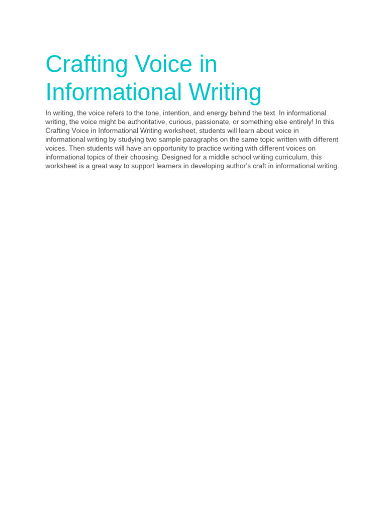 Crafting Voice in Informational Writing | PDF