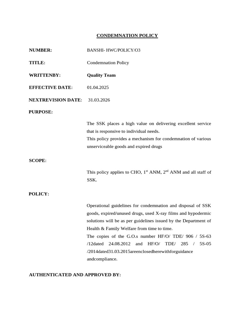 3 HWC Condemnation Policy Banshi AAK | PDF