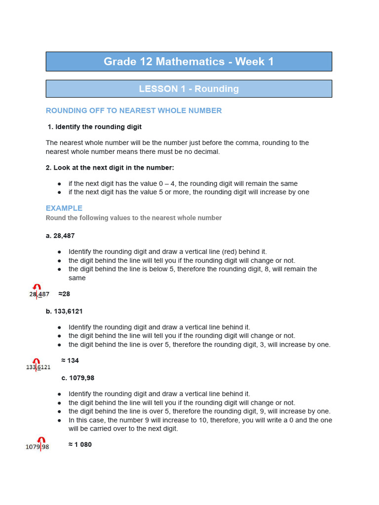 Grade 12 Mathematics - Week 1 | PDF | Percentage | Ratio