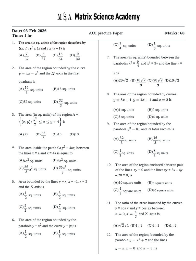 Matrix Science Academy (Nigdi) AOI Practice Paper Question Paper 08-02 ...