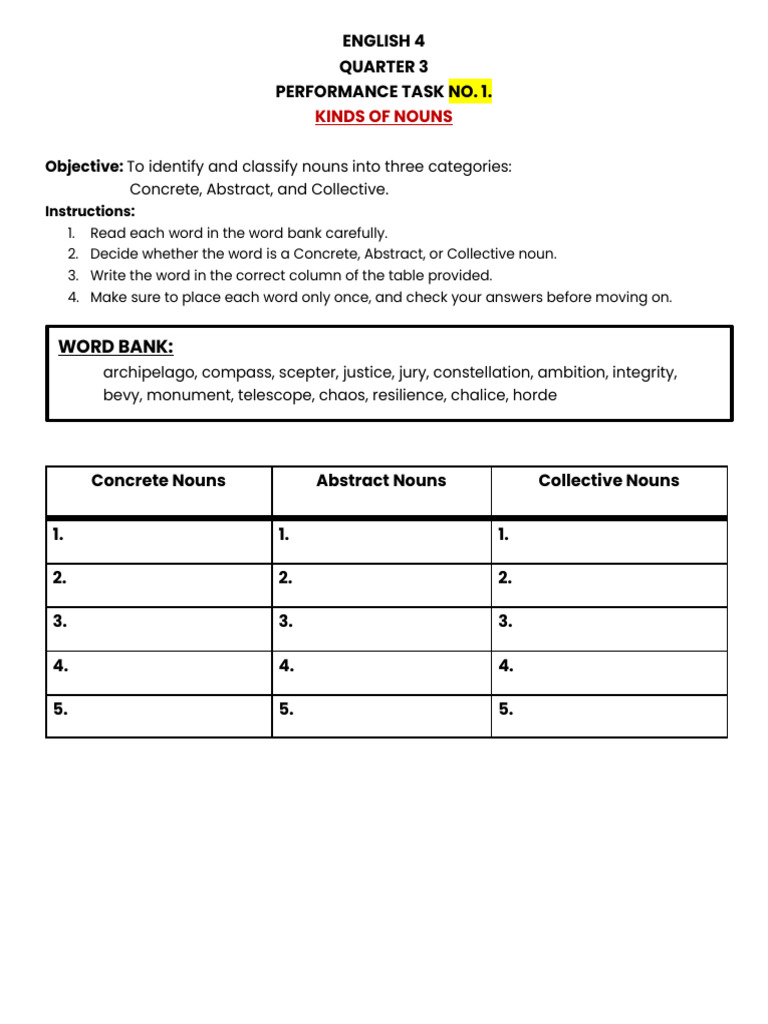 Quarter 3 Performance Task English | PDF | Noun | Pronoun