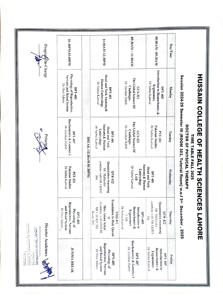 Updated Time Table DPT | PDF