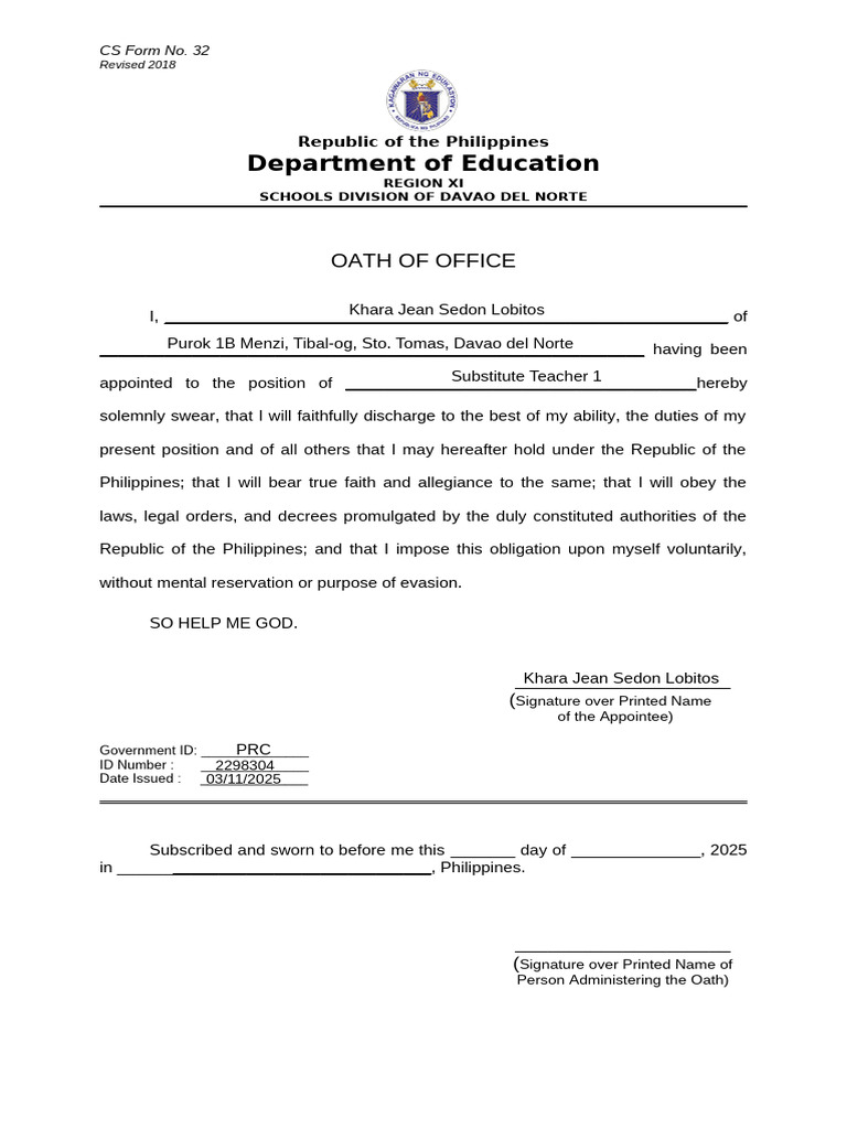 Oath of Office 2025 (CSC Form 32) | PDF