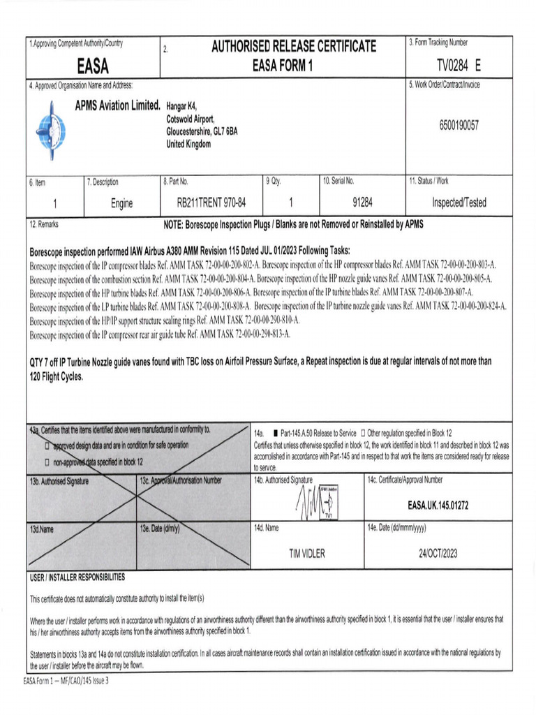 BSI Form 1 - ESN 91284 - 24-10-2023 | PDF
