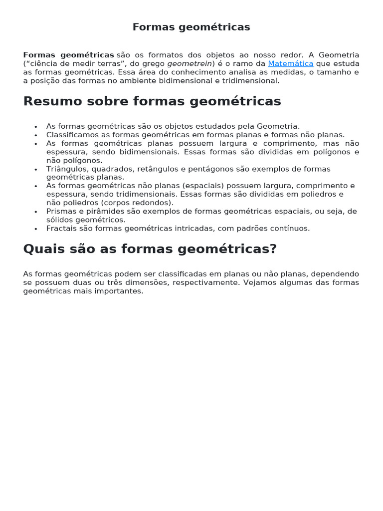 Formas Geométricas Matematica Adaptada 1º Tec | PDF | Geometria ...