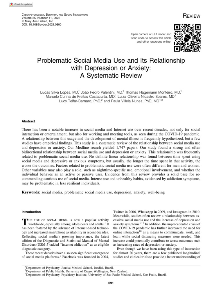 Lopes Et Al 2022 Problematic Social Media Use and Its Relationship With ...