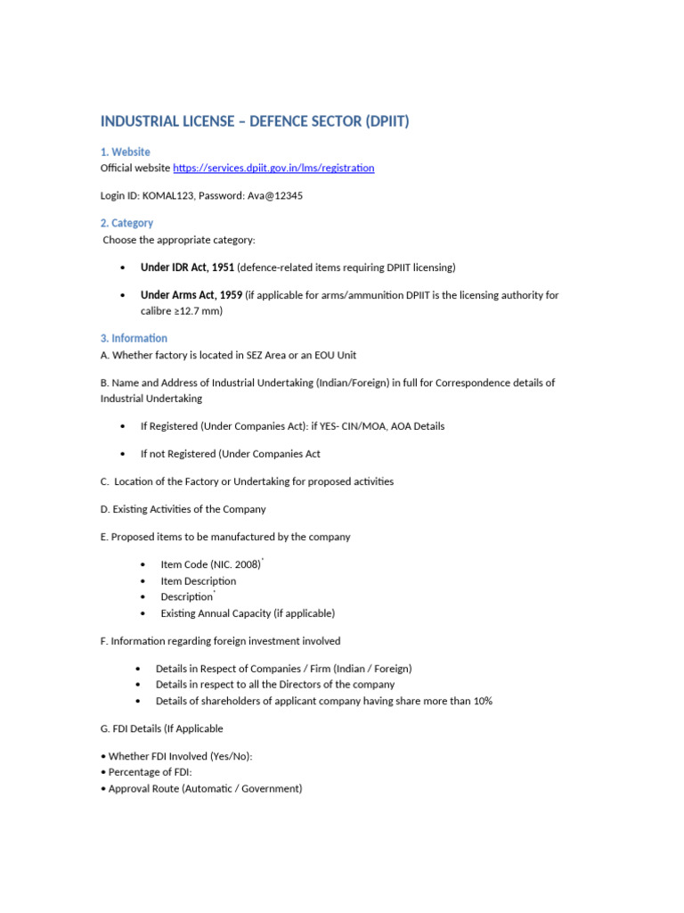 Defence Industrial License DPIIT | PDF