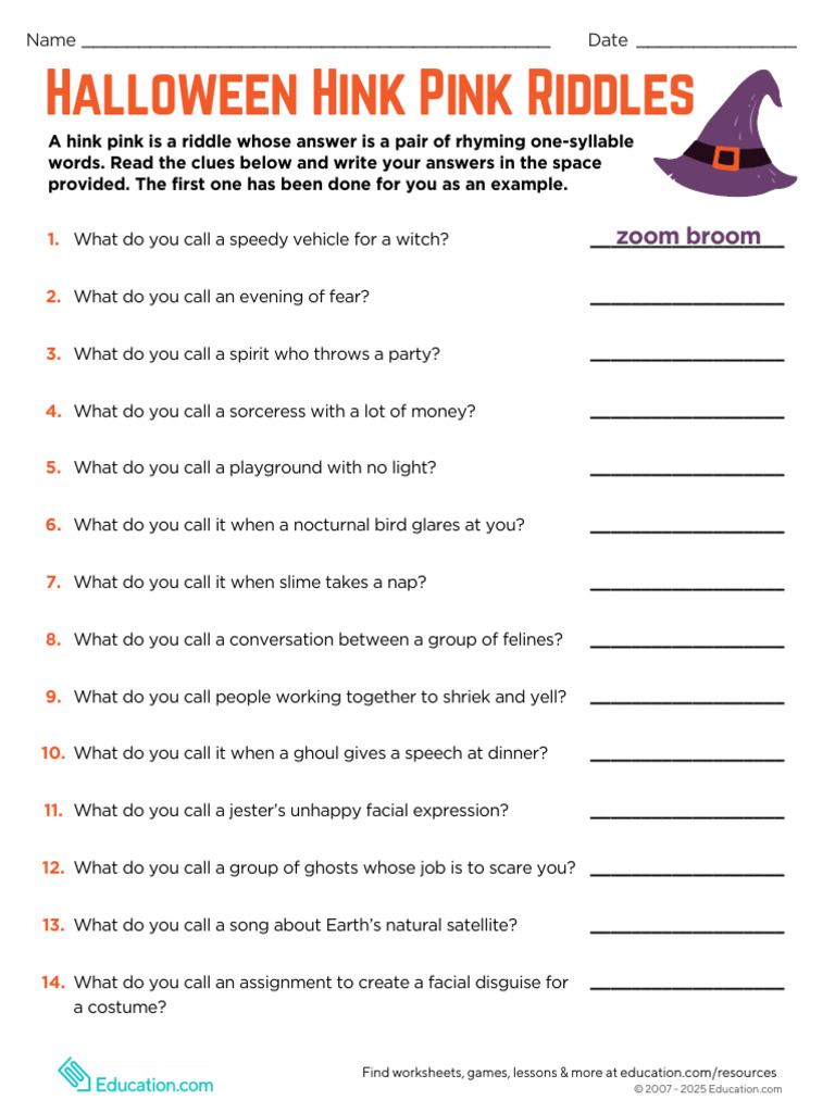 Halloween Hink Pink Riddles | PDF