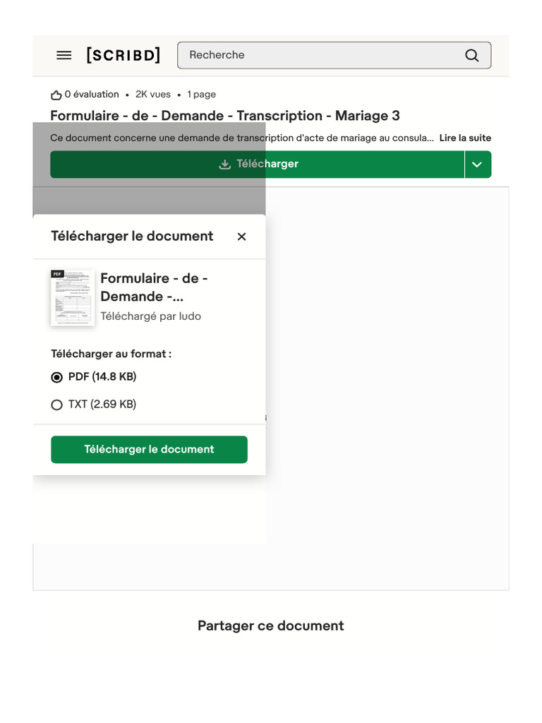 Formulaire - de - Demande - Transcription - Mariage 3 - PDF | PDF