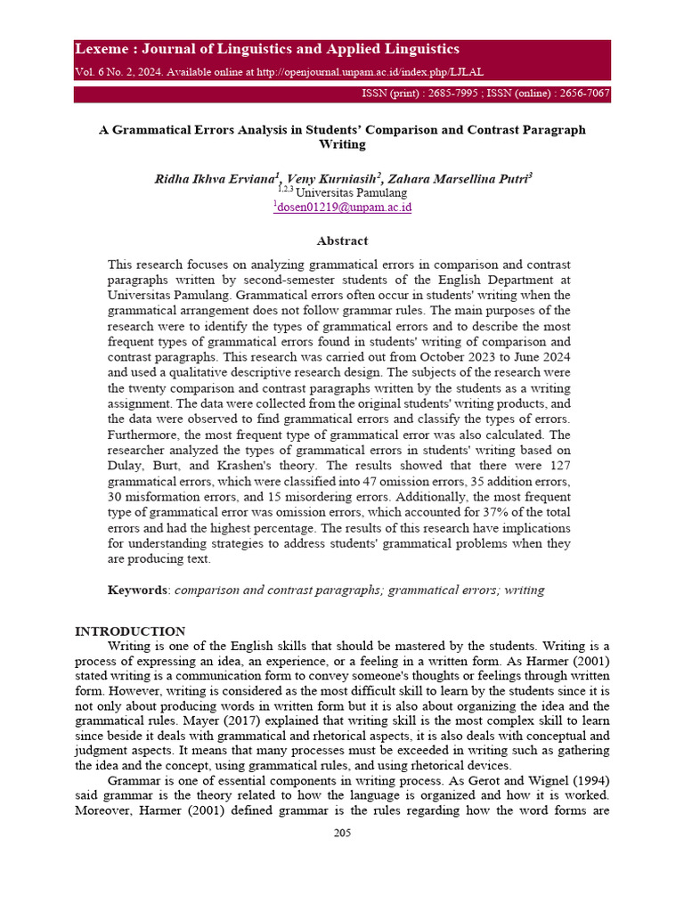 A Grammatical Errors Analysis in Students Compari | PDF | Verb | Grammar