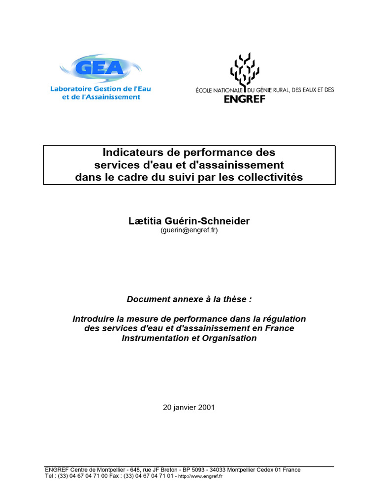 Rapport Assainissemnt (Indicateur de Performances) | PDF | Eaux usées ...