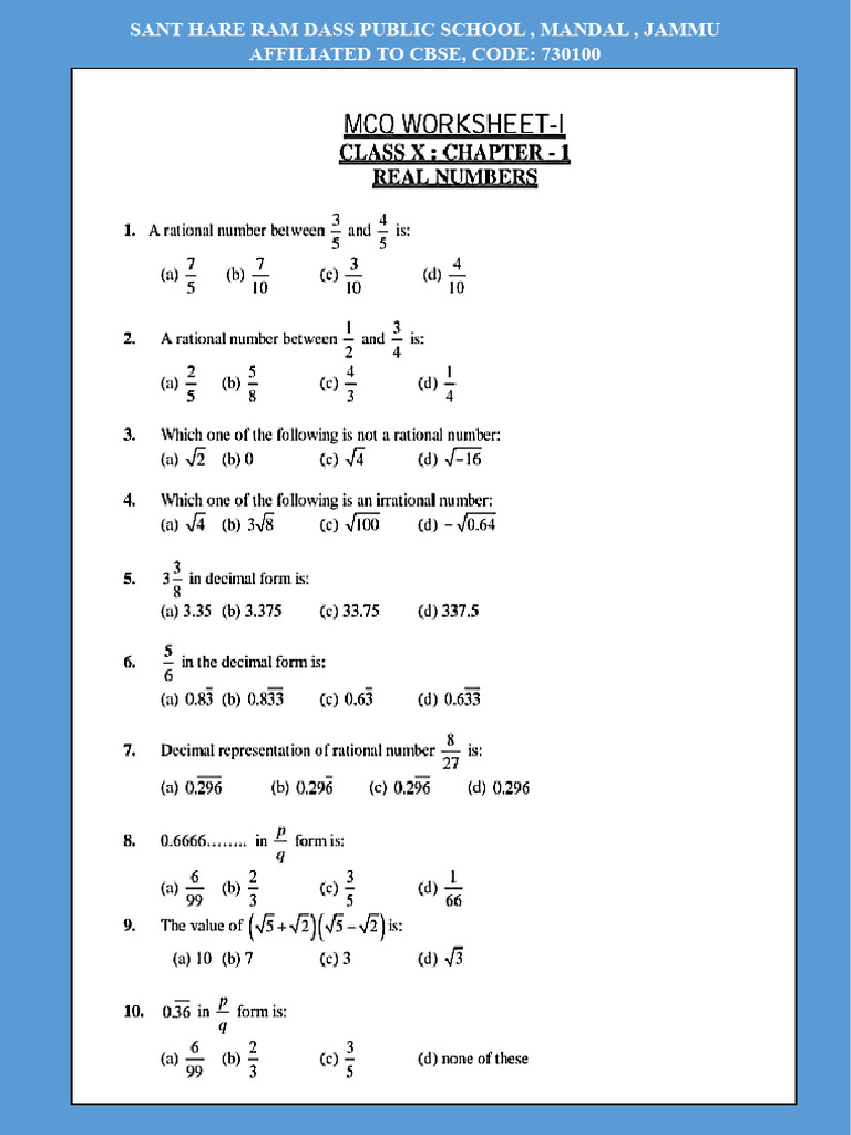 Worksheet X | PDF