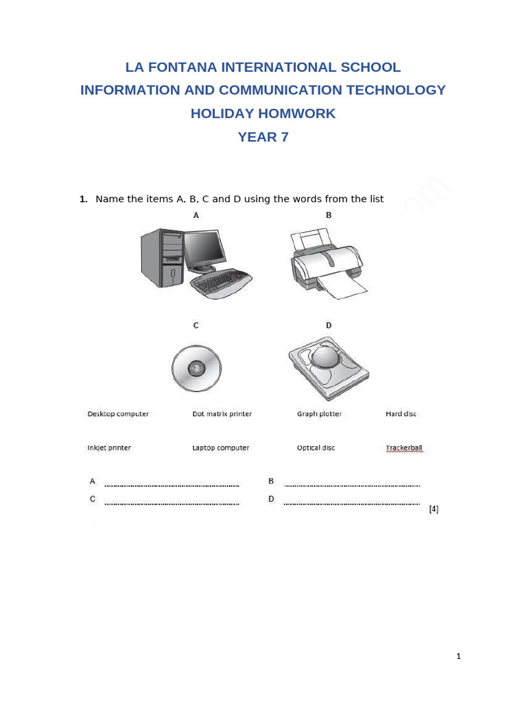 Year 7 Holiday Homework | PDF | Computer Hardware | Tablet Computer