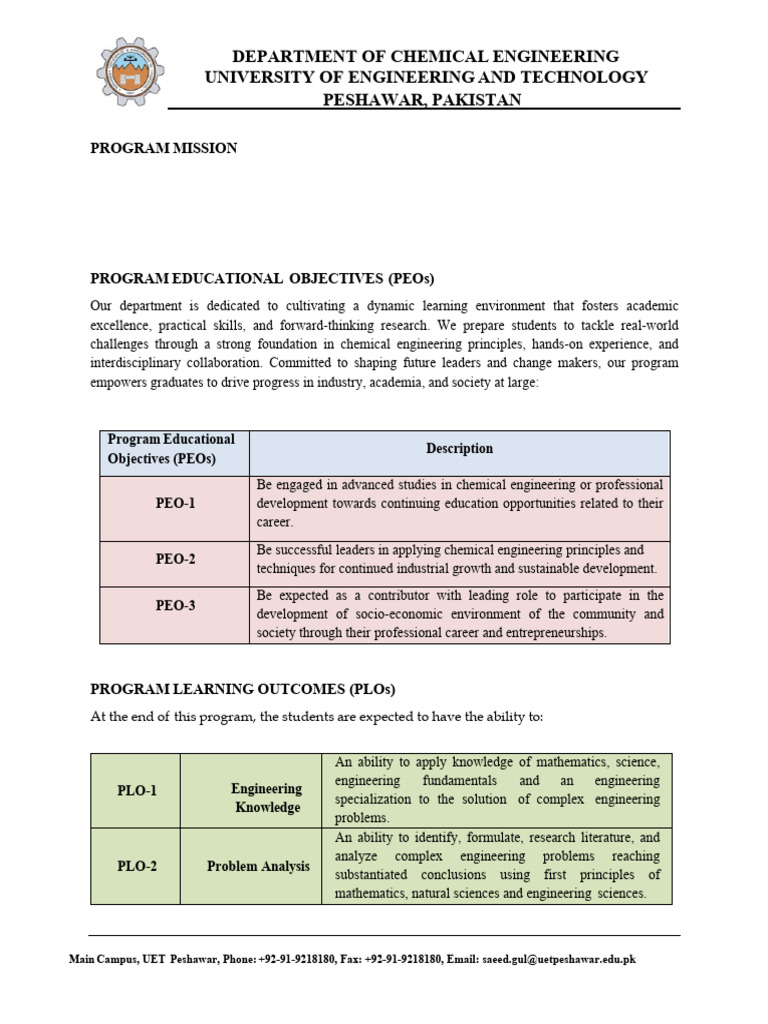 PEO Chemical Engineering | PDF | Engineering | Knowledge